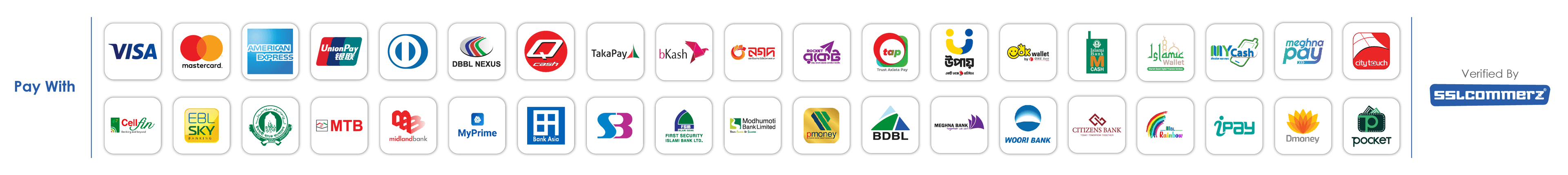 Supported payment methods - Verified by SSLCommerz